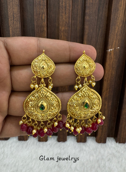 Ruby Green Jadau Patra Indian Bollywood Guggu Earrings