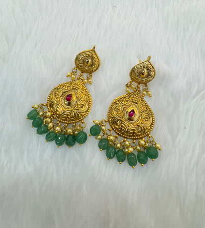 Ruby Sage Green Jadau Patra Indian Bollywood Guggu Earrings