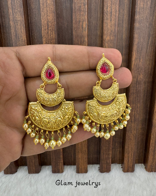 Ruby Jadau Patra Indian Bollywood Guggu Earrings