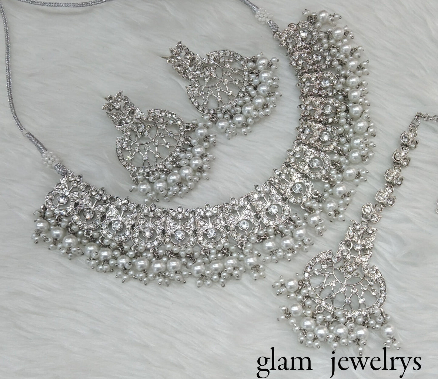 Silver Indian Bridal Isha Jewellery Necklace Set
