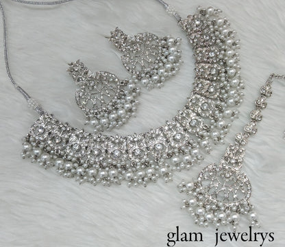 Silver Indian Bridal Isha Jewellery Necklace Set