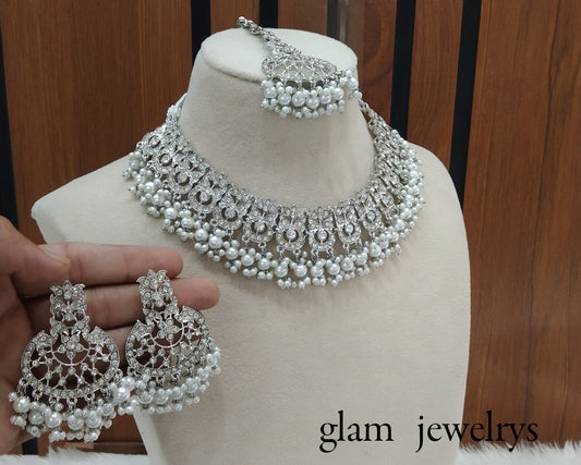 Silver Indian Bridal Isha Jewellery Necklace Set