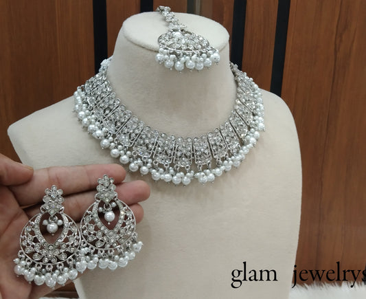 Silver Indian Bridal Isha Jewellery Necklace Set
