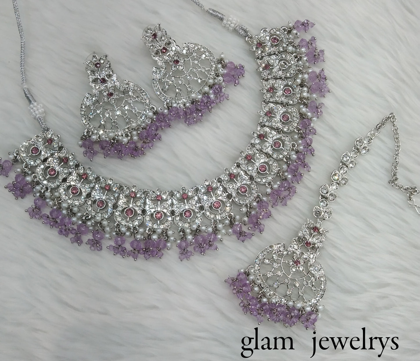 Silver Lavender Indian Bridal Isha Jewellery Necklace Set