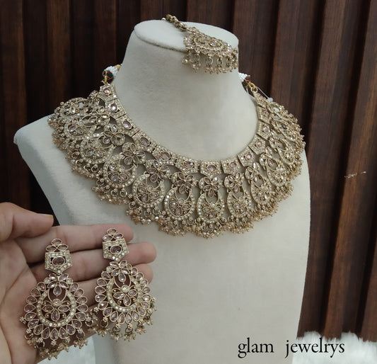 Antique Gold  Indian Bridal Binder Jewellery Necklace Set