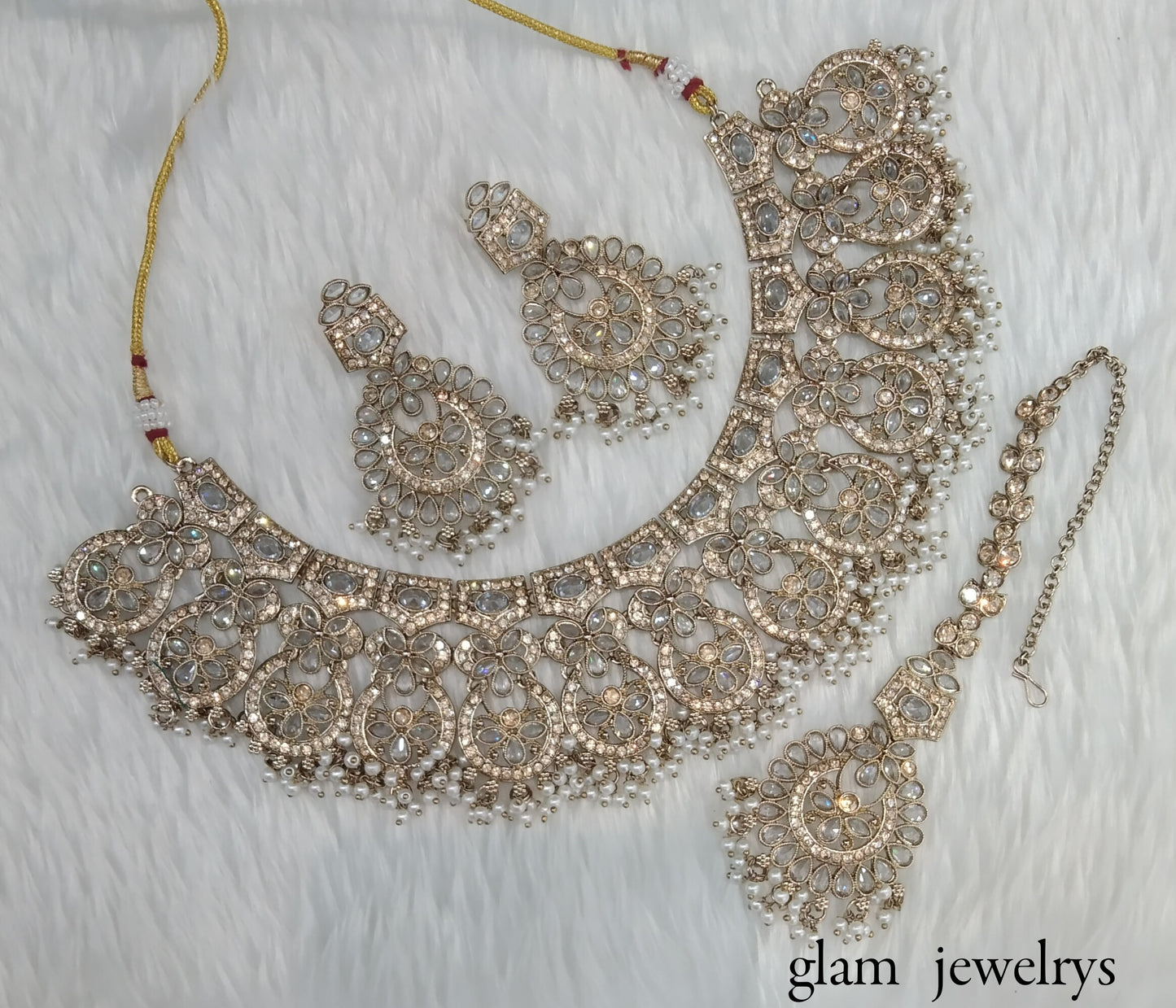 Antique Gold Indian Bridal Binder Jewellery Necklace Set