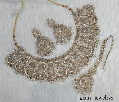 Antique Gold Indian Bridal Binder Jewellery Necklace Set