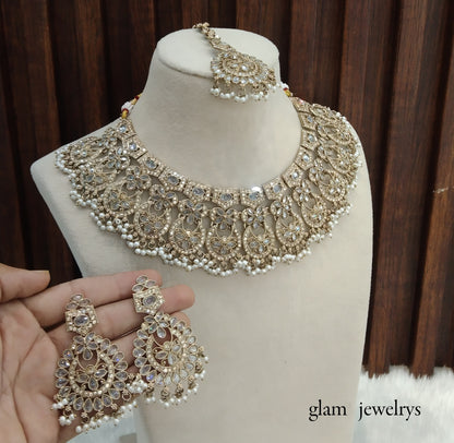 Antique Gold Indian Bridal Binder Jewellery Necklace Set