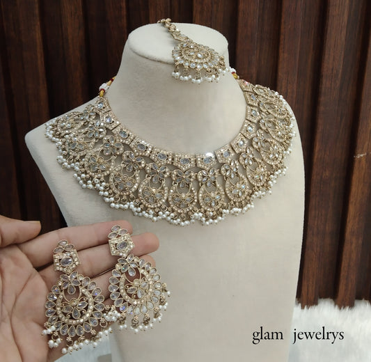 Antique Gold Indian Bridal Binder Jewellery Necklace Set
