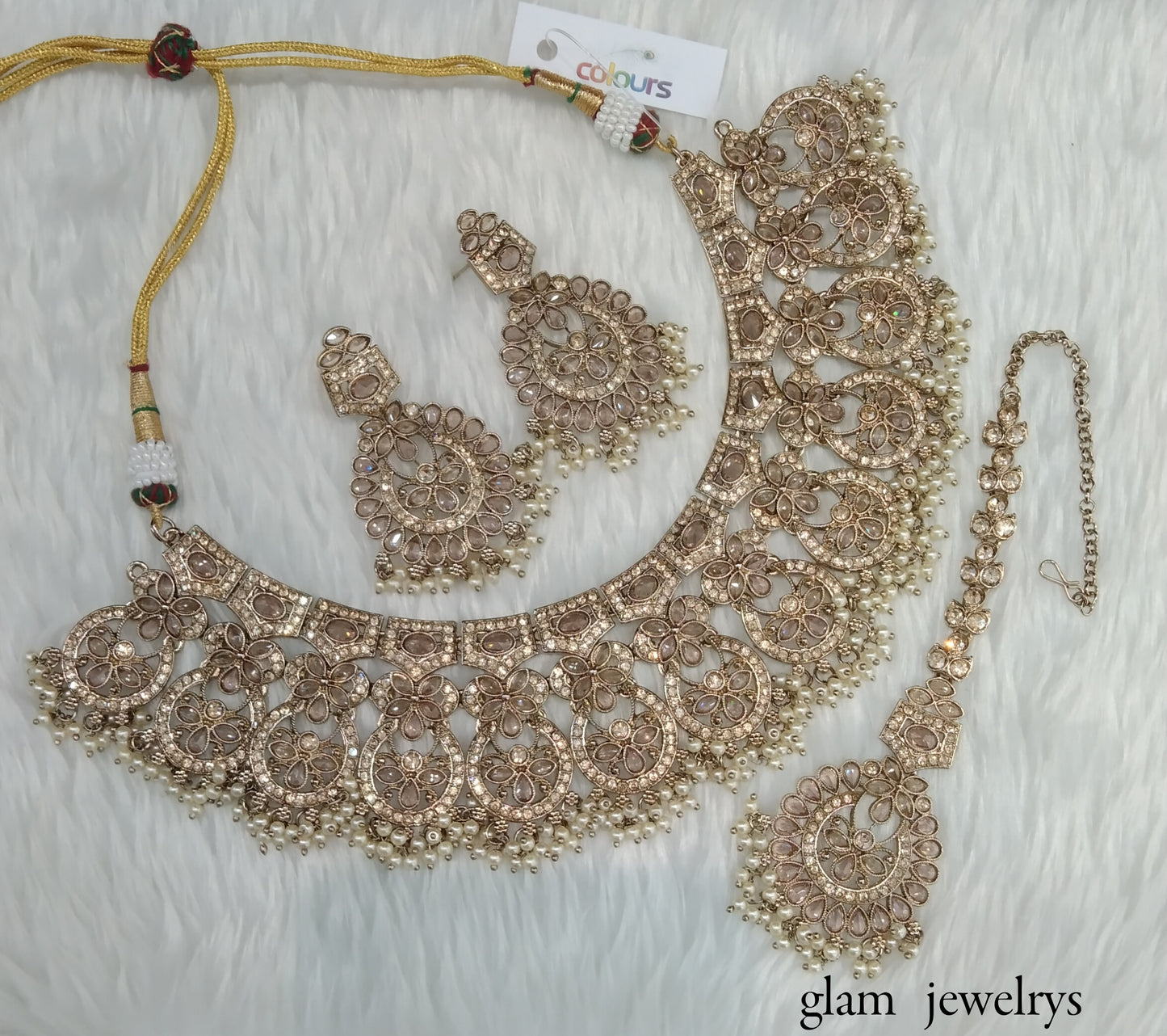 Antique Gold  Indian Bridal Binder Jewellery Necklace Set