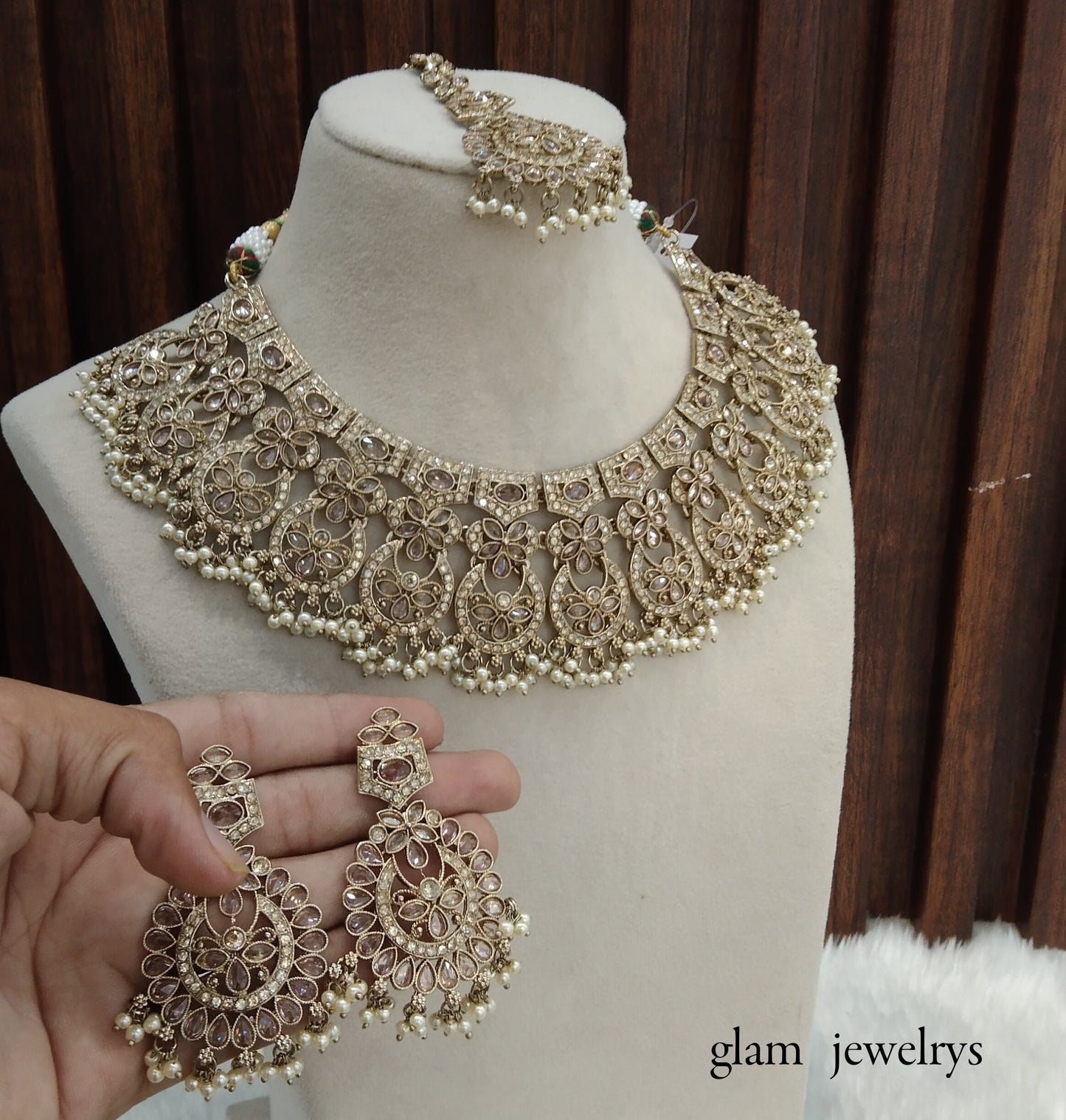 Antique Gold  Indian Bridal Binder Jewellery Necklace Set
