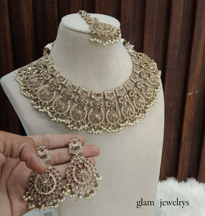 Antique Gold  Indian Bridal Binder Jewellery Necklace Set