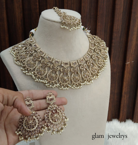 Antique Gold  Indian Bridal Binder Jewellery Necklace Set