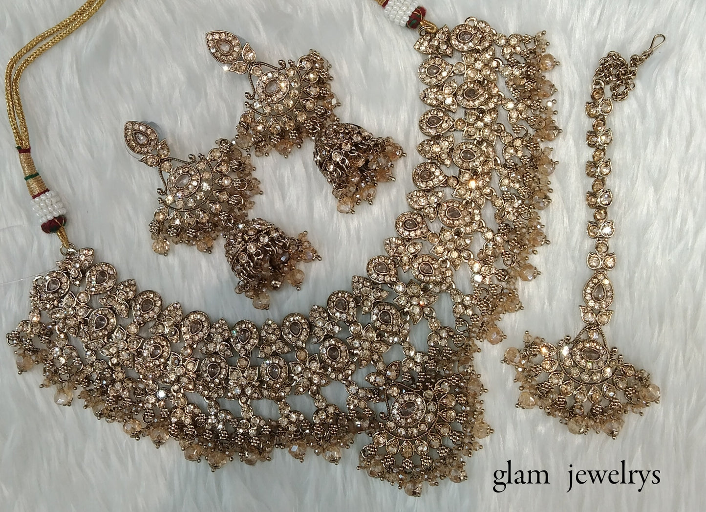 Antique Gold Indian Bridal Binder Jewellery Necklace Set