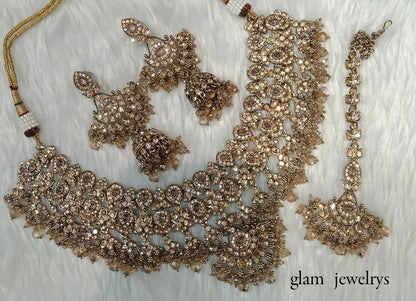Antique Gold Indian Bridal Binder Jewellery Necklace Set