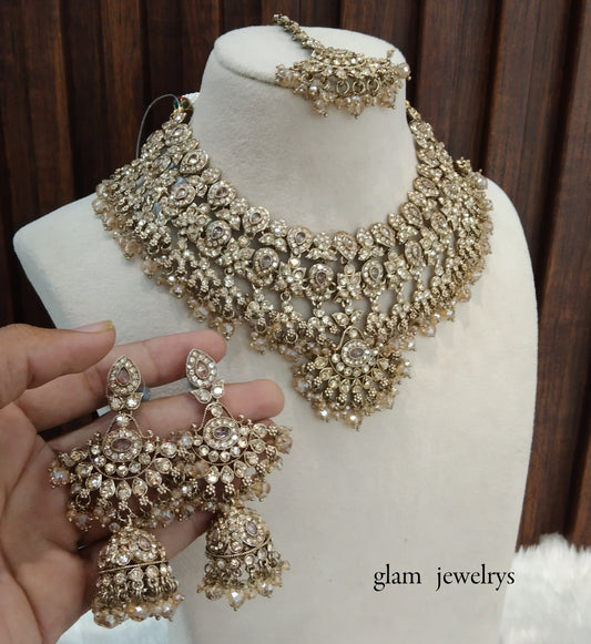 Antique Gold Indian Bridal Binder Jewellery Necklace Set