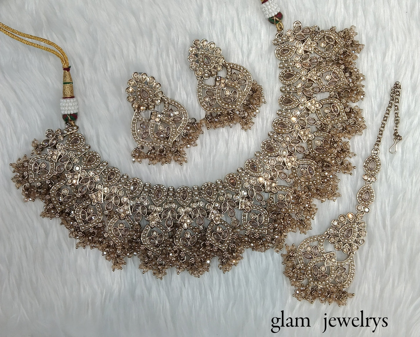 Antique Gold Indian Bridal Binder Jewellery Necklace Set