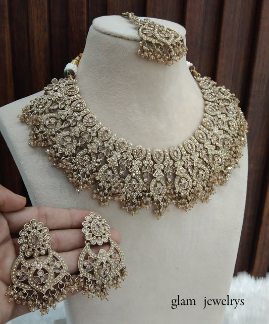 Antique Gold Indian Bridal Binder Jewellery Necklace Set