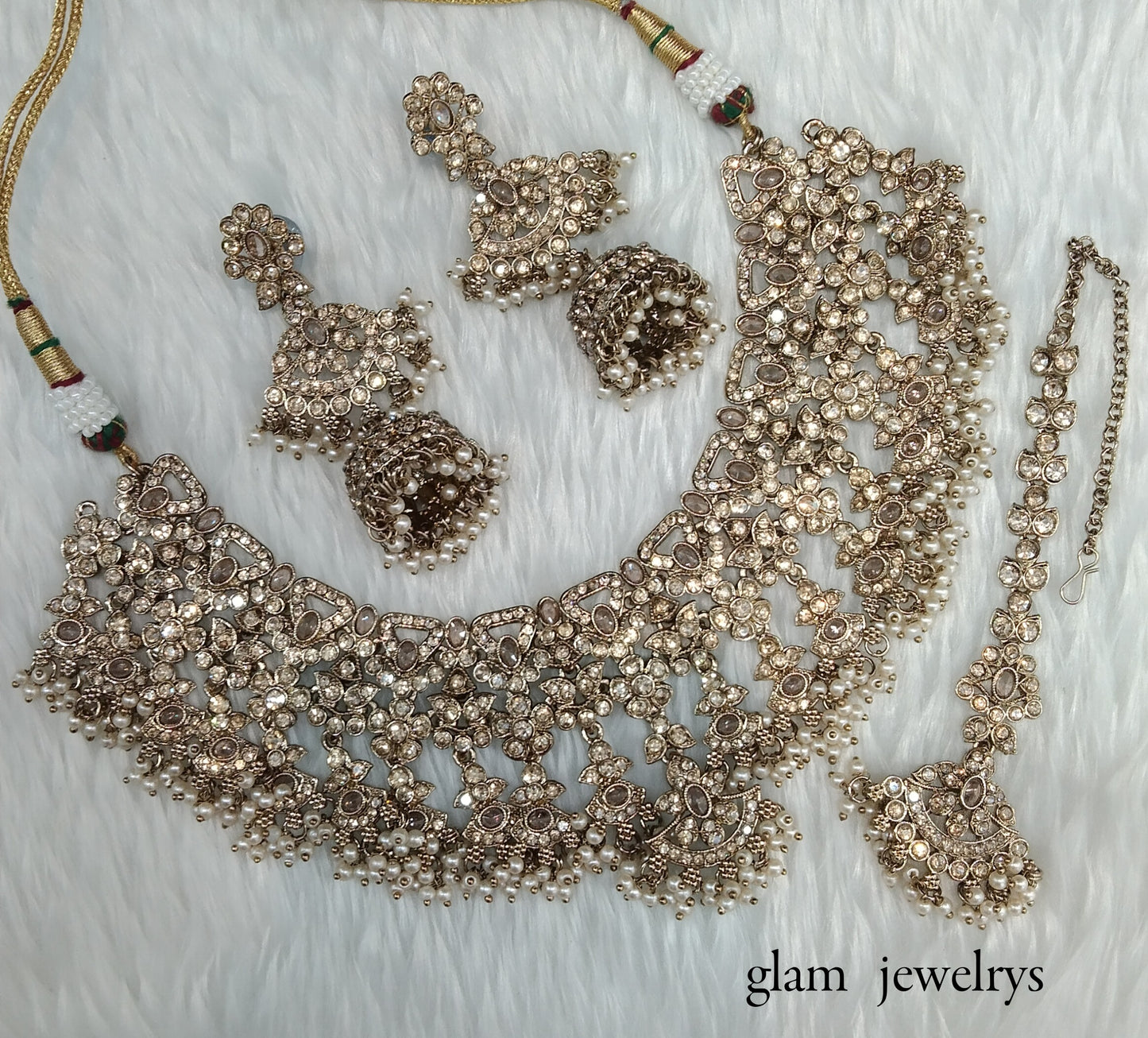 Antique Gold Indian Bridal Binder Jewellery Necklace Set