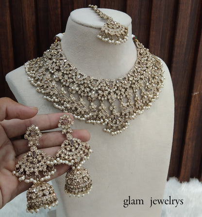Antique Gold Indian Bridal Binder Jewellery Necklace Set