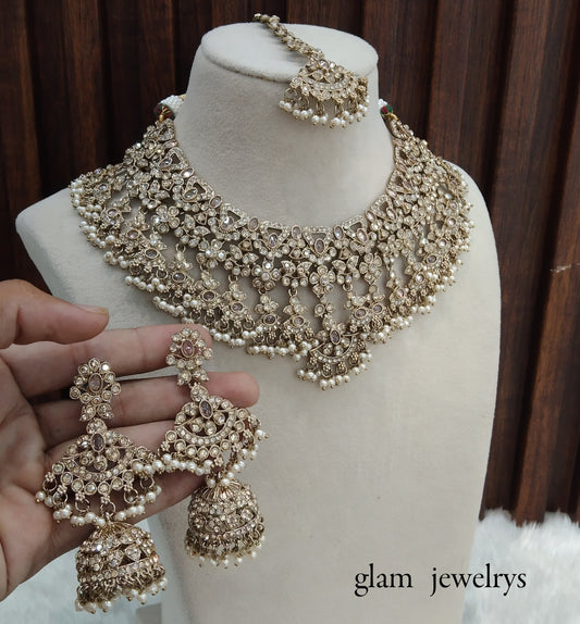 Antique Gold Indian Bridal Binder Jewellery Necklace Set