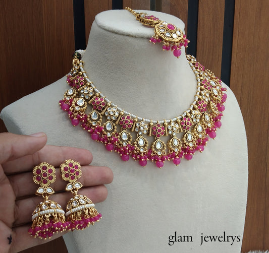 Pink Kundan necklace Set/ kundan Indian jewelry kundan Amrit sets