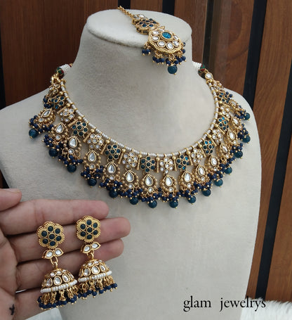 Blue Kundan necklace Set/ kundan Indian jewelry kundan Amrit sets