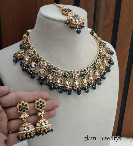 Blue Kundan necklace Set/ kundan Indian jewelry kundan Amrit sets