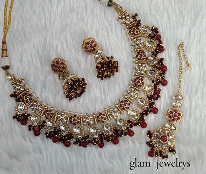 Maroon Kundan necklace Set/ kundan Indian jewelry kundan Amrit sets