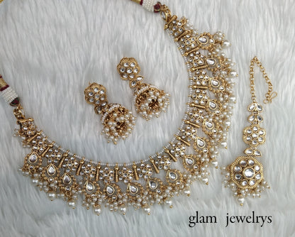 Gold white Kundan necklace Set/ kundan Indian jewelry kundan Amrit sets