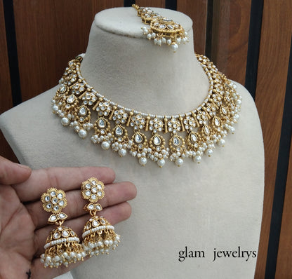 Gold white Kundan necklace Set/ kundan Indian jewelry kundan Amrit sets