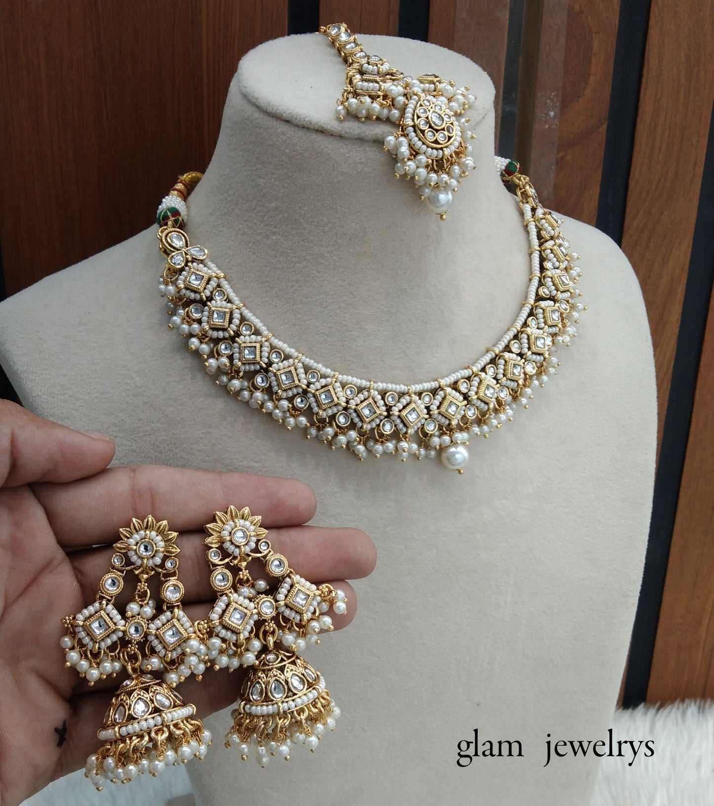 Gold white Kundan necklace Set/ kundan Indian jewelry kundan Rajveer sets