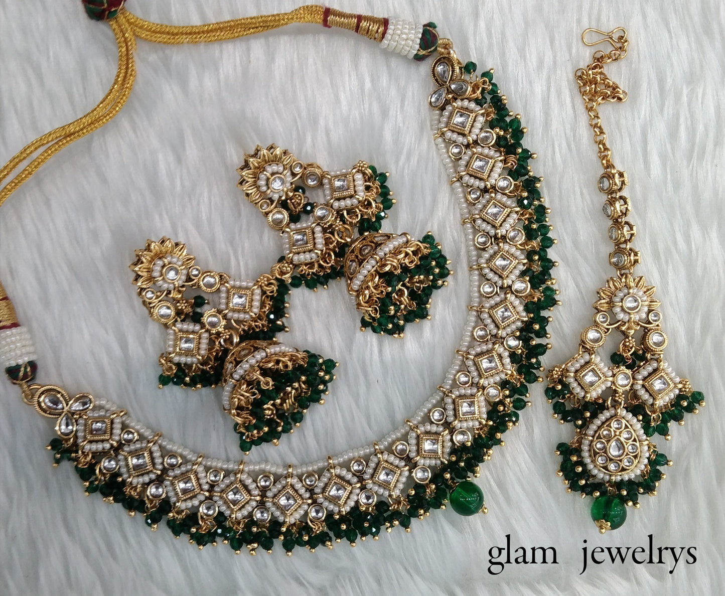 Green Kundan necklace Set/ kundan Indian jewelry kundan Rajveer sets