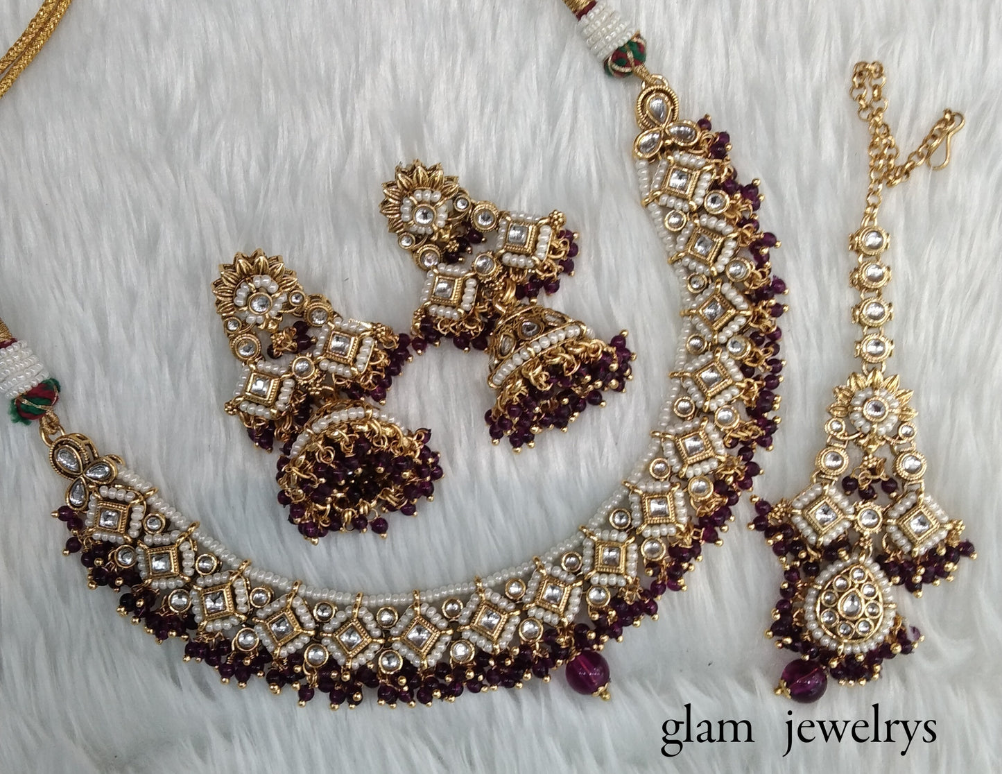 Purple Kundan necklace Set/ kundan Indian jewelry kundan Rajveer sets