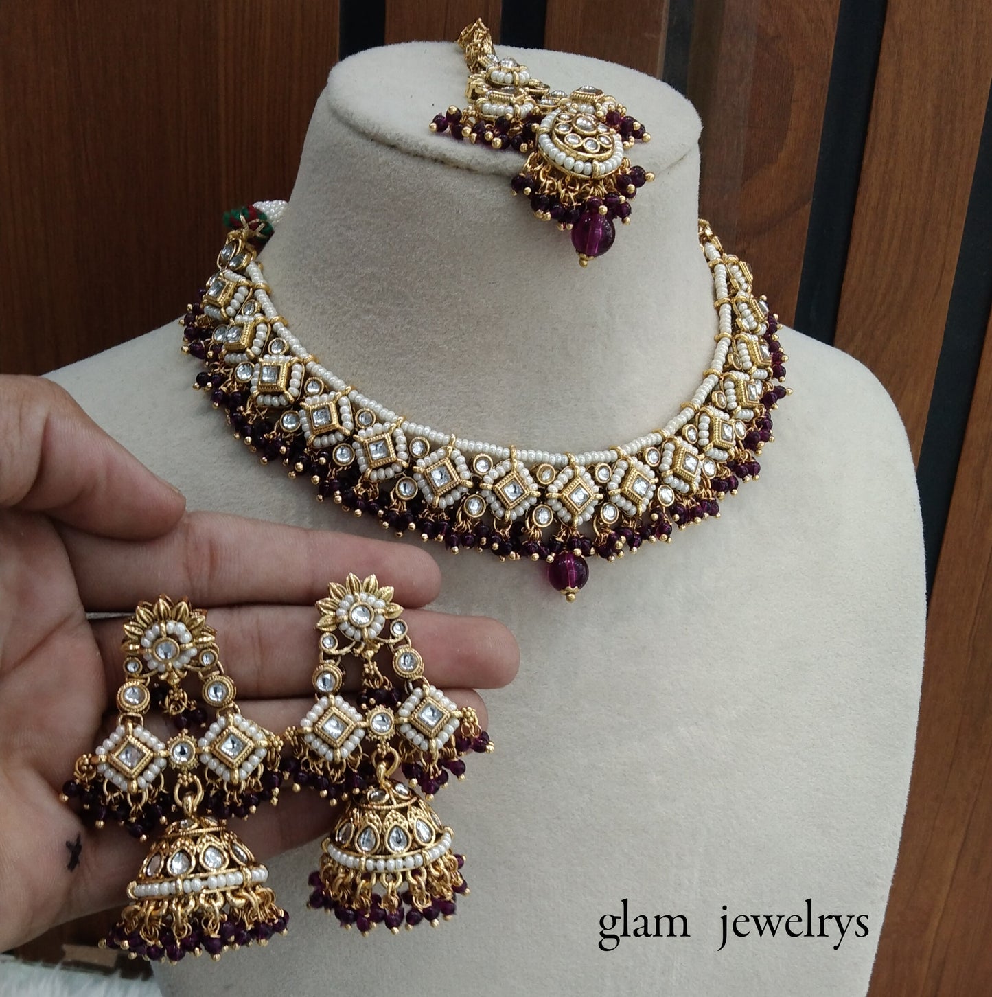 Purple Kundan necklace Set/ kundan Indian jewelry kundan Rajveer sets