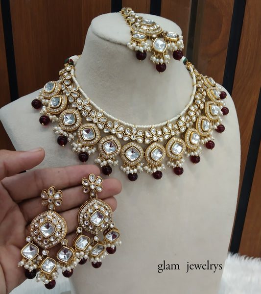 Maroon Kundan necklace Set/ kundan Indian jewelry kundan Sukh sets