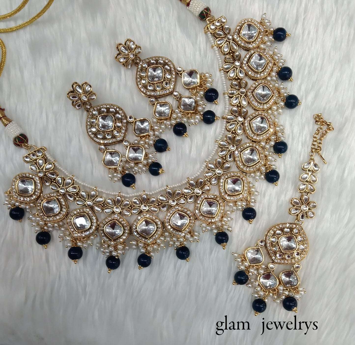 Blue Kundan necklace Set/ kundan Indian jewelry kundan Sukh sets