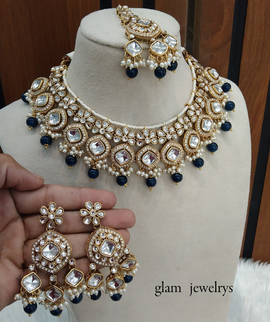 Blue Kundan necklace Set/ kundan Indian jewelry kundan Sukh sets