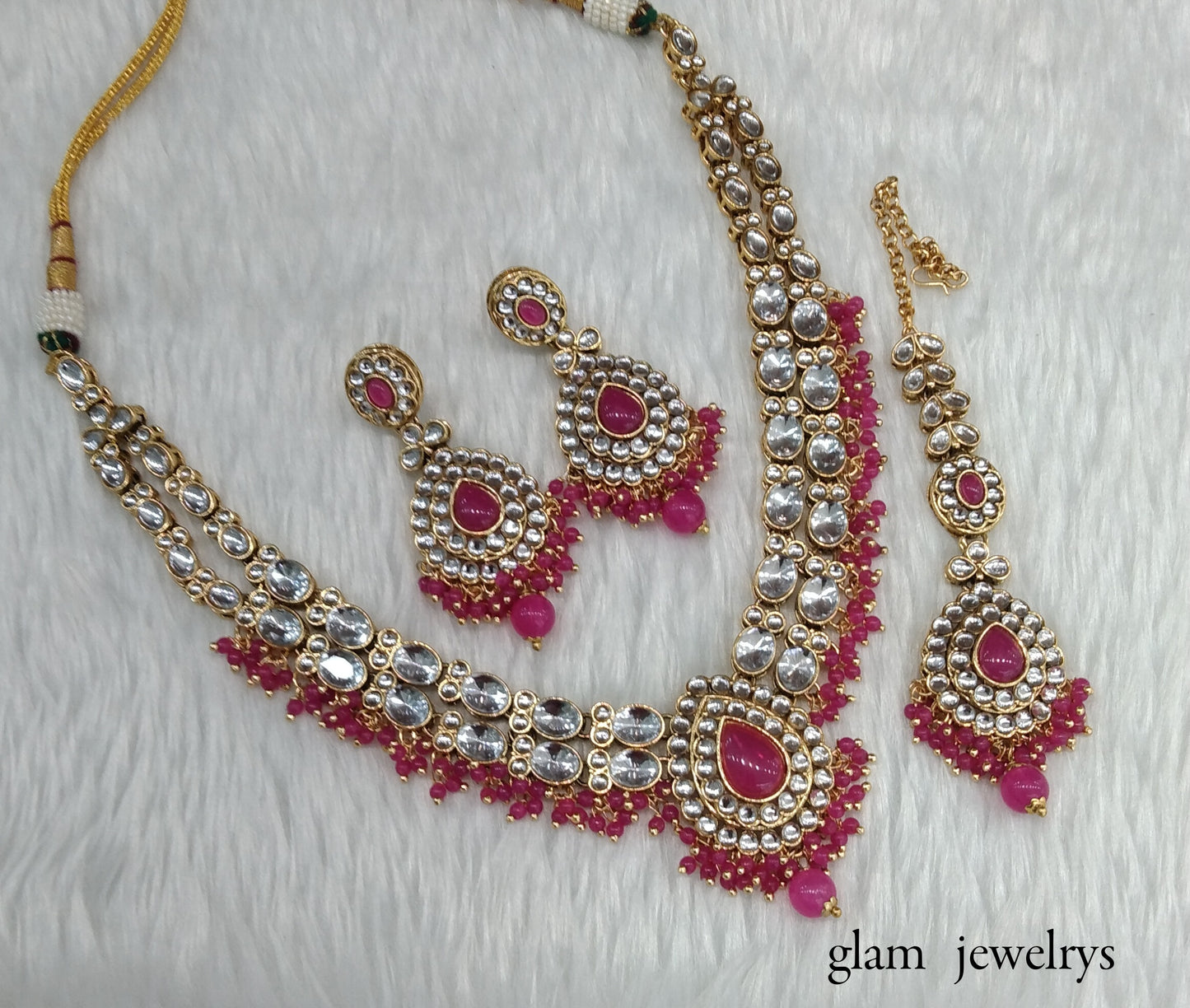 Dark Pink Kundan necklace Set/ kundan Indian jewelry kundan Khus sets
