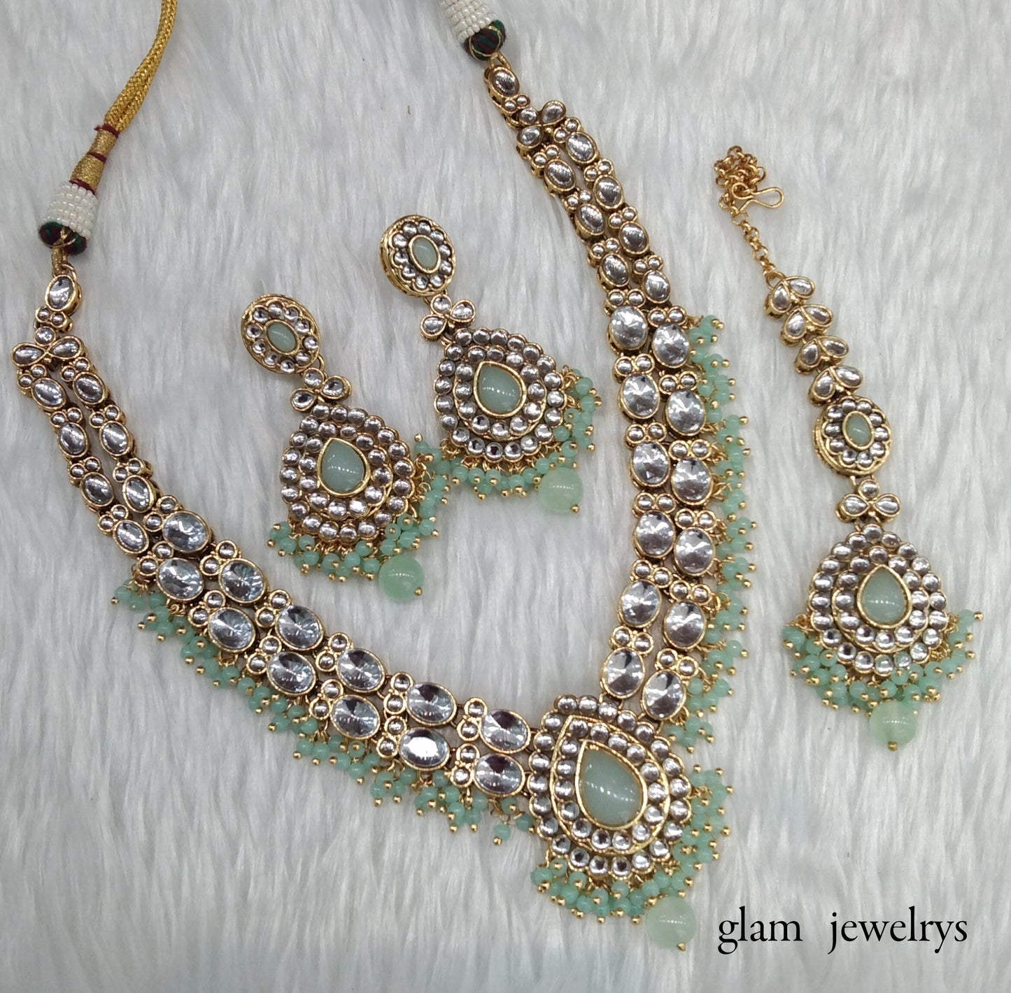Mint Kundan necklace Set/ kundan Indian jewelry kundan Khus sets