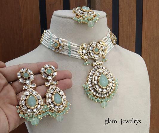 Mint kundan Indian jewellery choker Balwinder sets