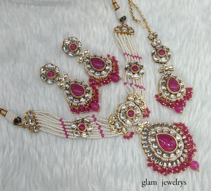 Dark Pink kundan Indian jewellery choker Balwinder sets
