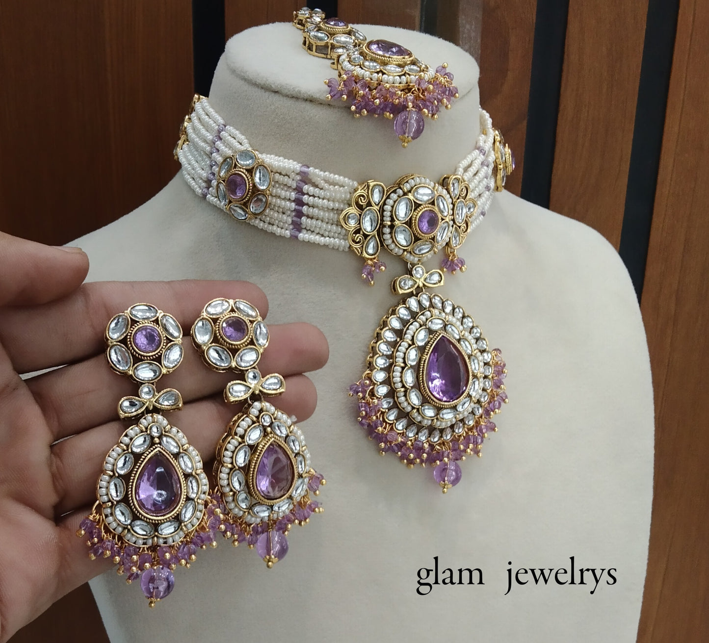 Lavender kundan Indian jewellery choker Balwinder sets