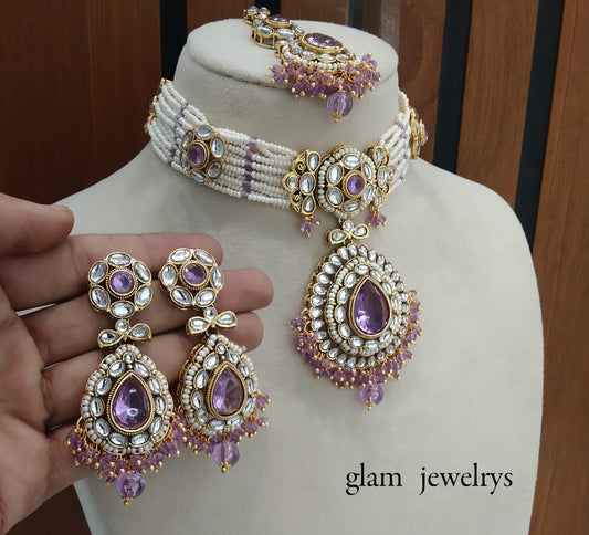 Lavender kundan Indian jewellery choker Balwinder sets