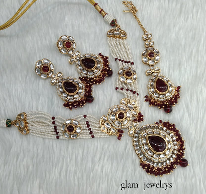 Maroon kundan Indian jewellery choker Balwinder sets