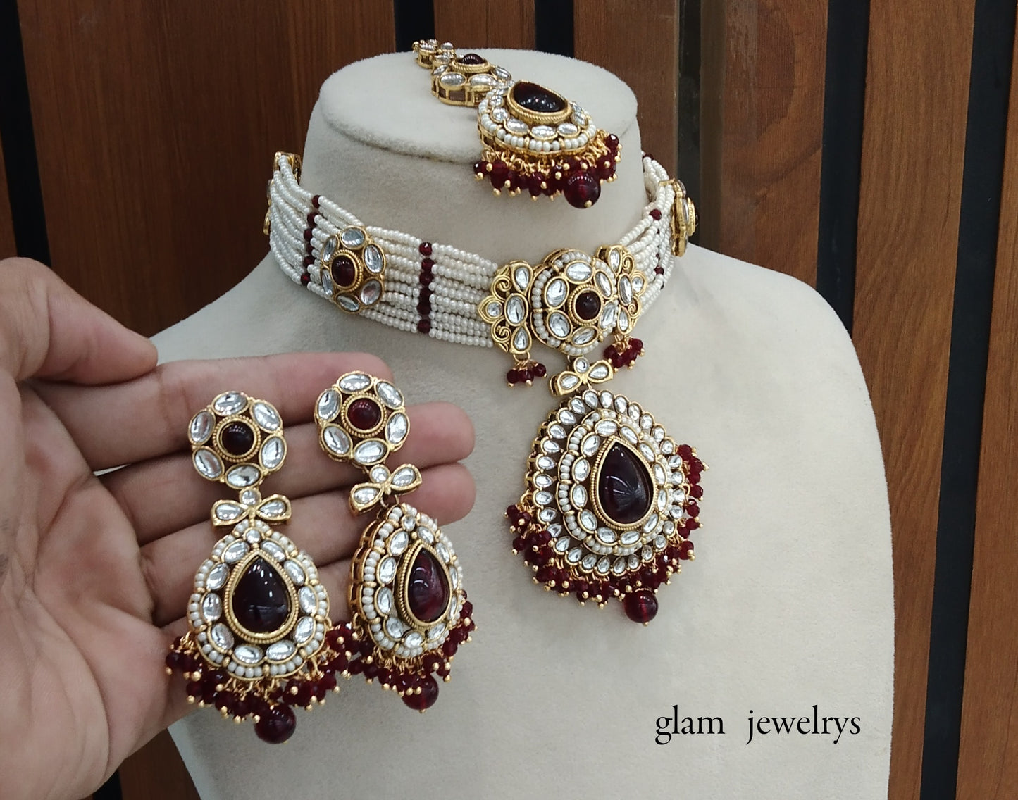 Maroon kundan Indian jewellery choker Balwinder sets