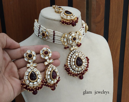 Maroon kundan Indian jewellery choker Balwinder sets