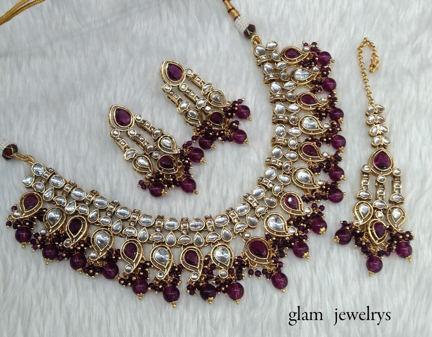 Purple Kundan necklace Set/ kundan Indian jewelry Baljinder sets