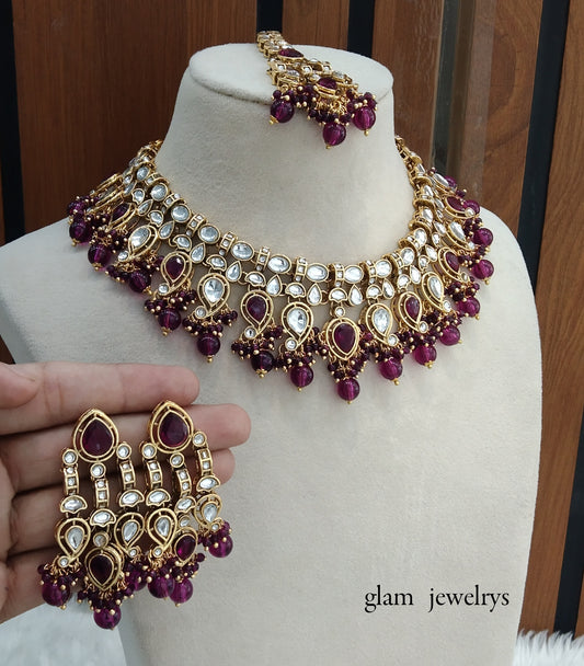 Purple Kundan necklace Set/ kundan Indian jewelry Baljinder sets
