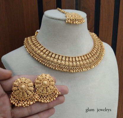 Gold polki Necklace set/ Gold Necklace Kiran set